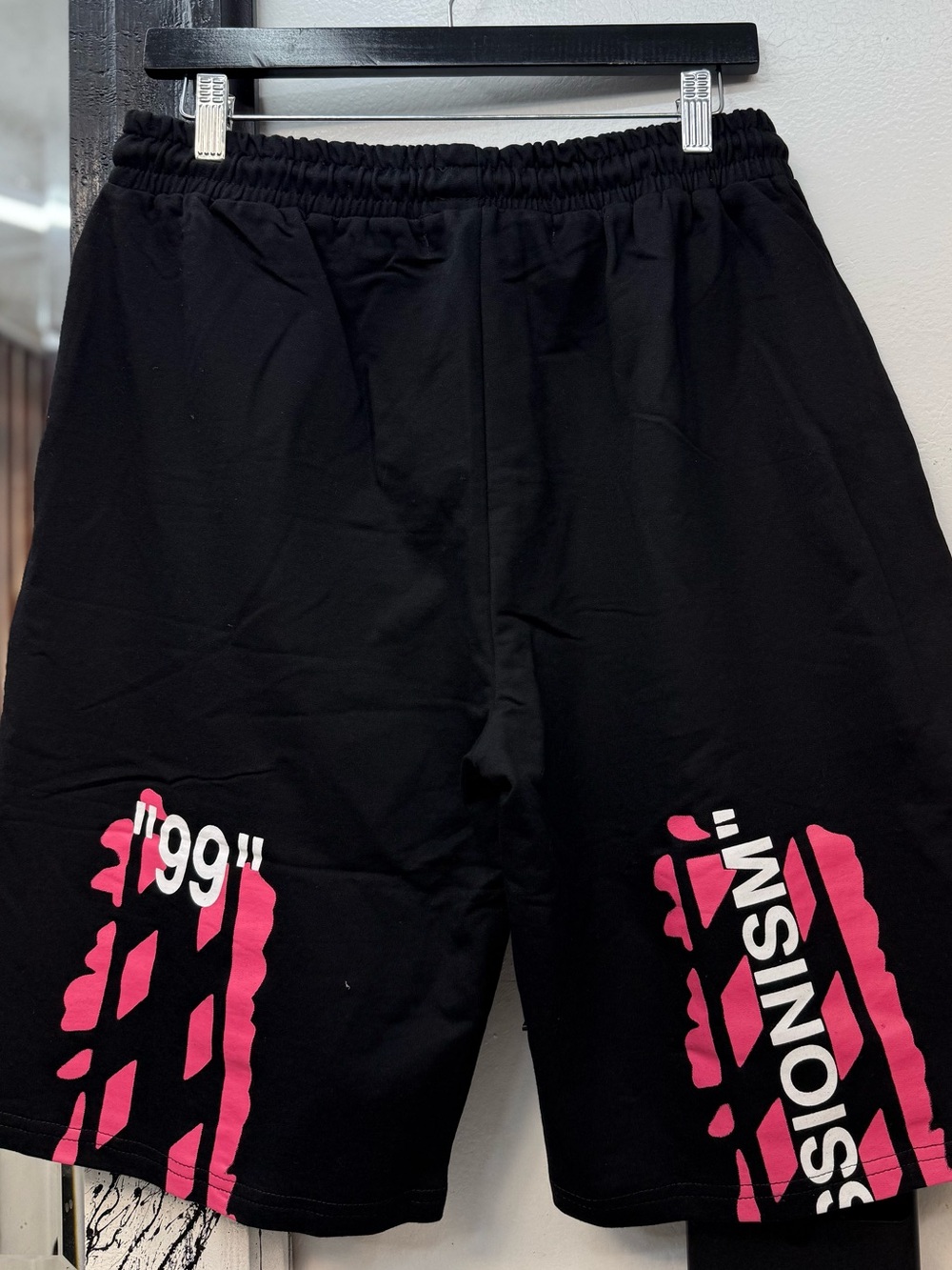 Off-White Black Athletic Shorts with Pink Graphic '99'